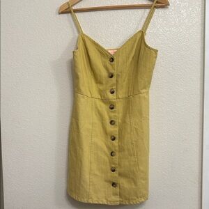 Re:named Mustard Yellow Button Front Mini Dress Coastal Core